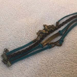 Blue gold and brown layered bracelet